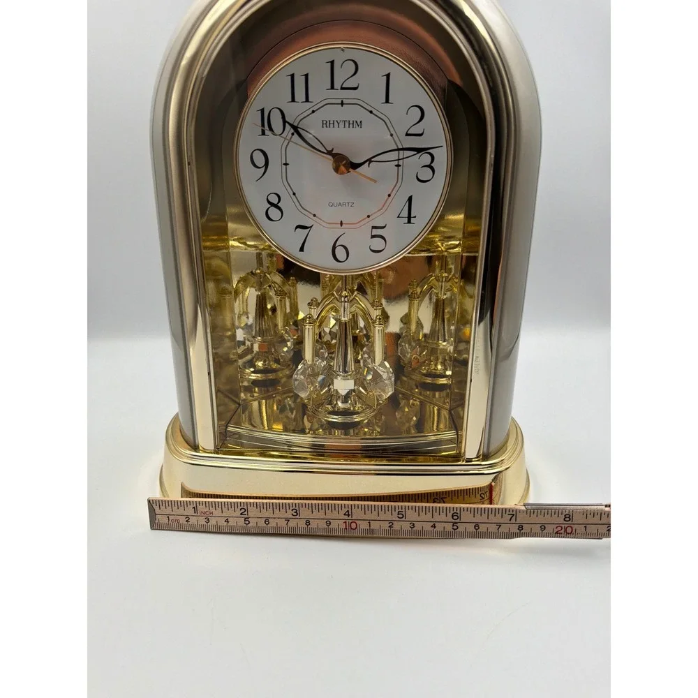 VTG Rhythm 4SG696 Quartz Crystal Motion Mantel Clock Gold Japan‎ Movement WORKS